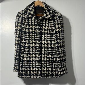 Coach Houndstooth Wool Pea Coat